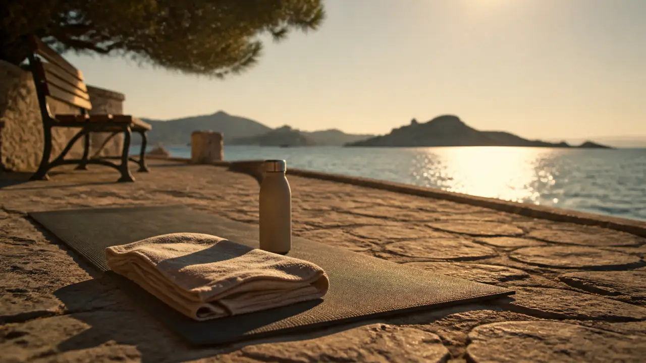 Activités bien-être marseille : tapis de yoga sur la promenade au bord de la Méditerranée