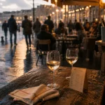 Bar marseille en terrasse au Vieux-Port, enseigne Ouvert
