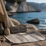 Camping marseille plage : tente beige près de la Méditerranée
