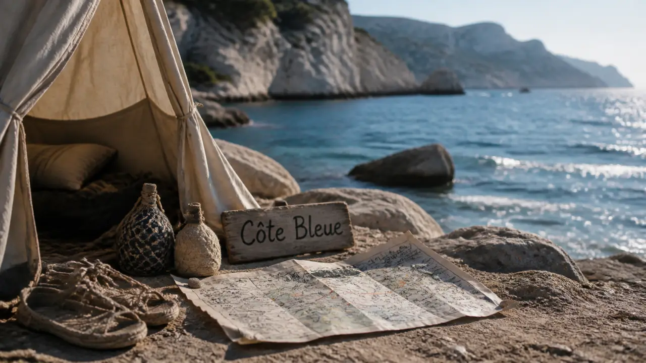 Camping marseille plage : tente beige près de la Méditerranée