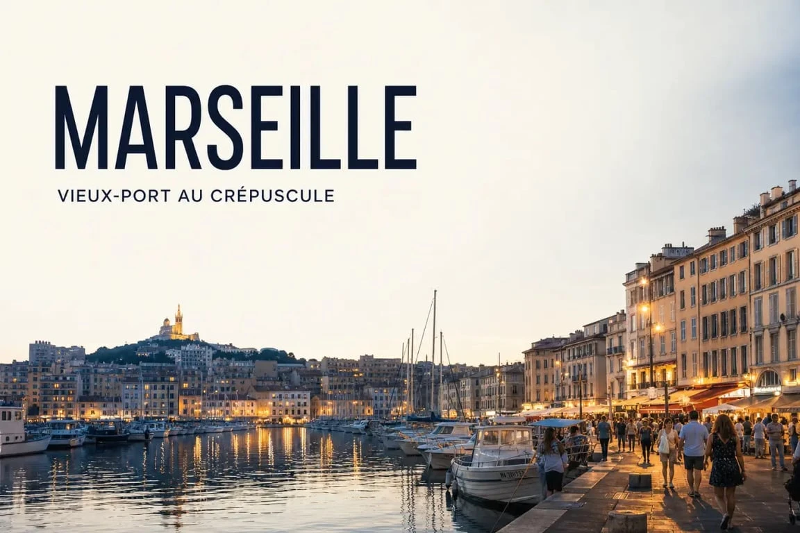 Que faire à Marseille le soir : ambiance animée sur le Vieux-Port avec terrasses et reflets sur l’eau