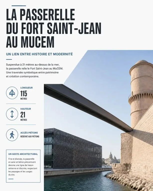 Passerelle moderne reliant le Fort Saint-Jean au MuCEM à Marseille