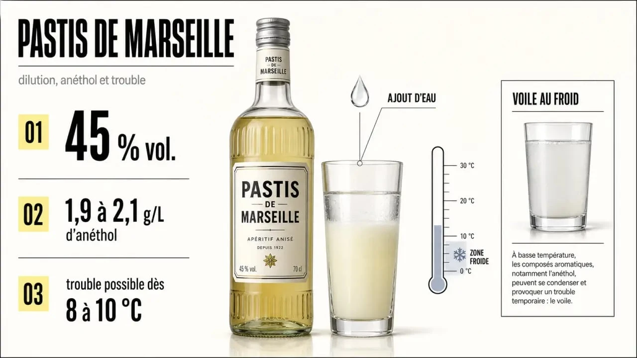 Pastis marseille : infographie sur le degré minimum, l’anéthol et le trouble au froid
