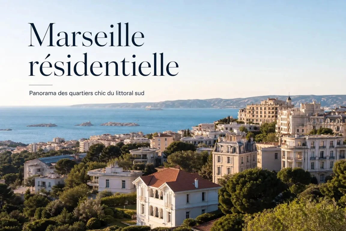 Quartiers chic Marseille avec vue mer, villas et rues résidentielles élégantes