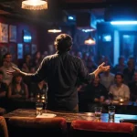 Humoristes Marseille sur scène dans un café-théâtre, public attentif
