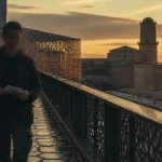 Passerelle du Mucem au coucher du soleil, vue du musée des civilisations de l'europe et de la méditerranée