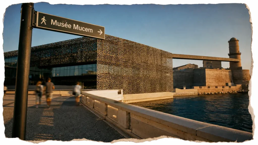 Musée Marseille Mucem près de la mer, vue du Vieux-Port