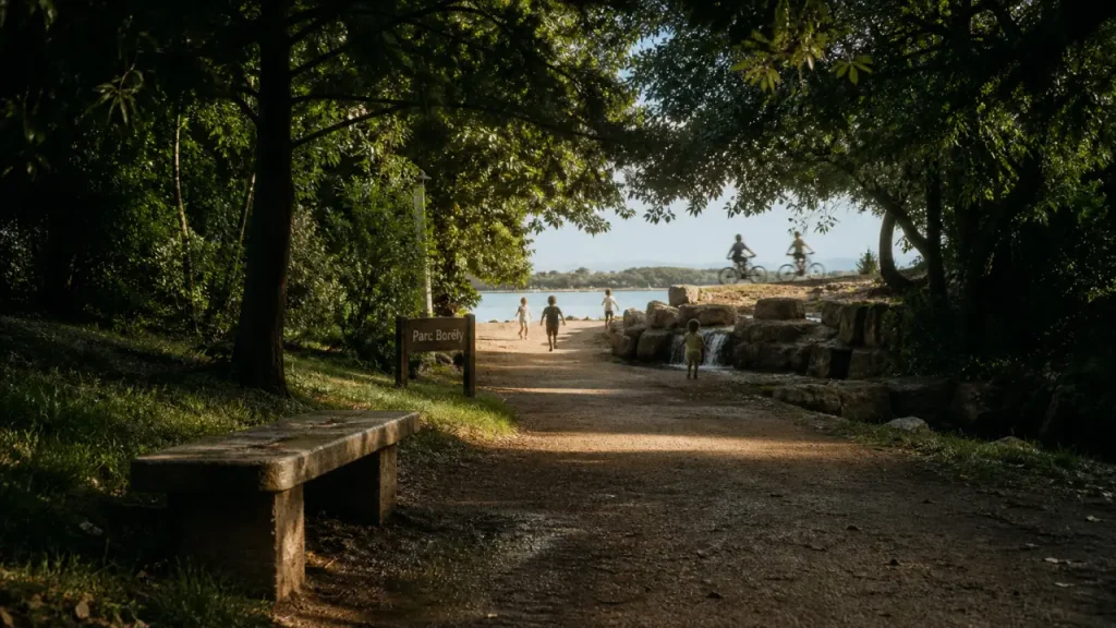 Parc Borely Marseille : allée ombragée vers le lac, jardins et fraîcheur