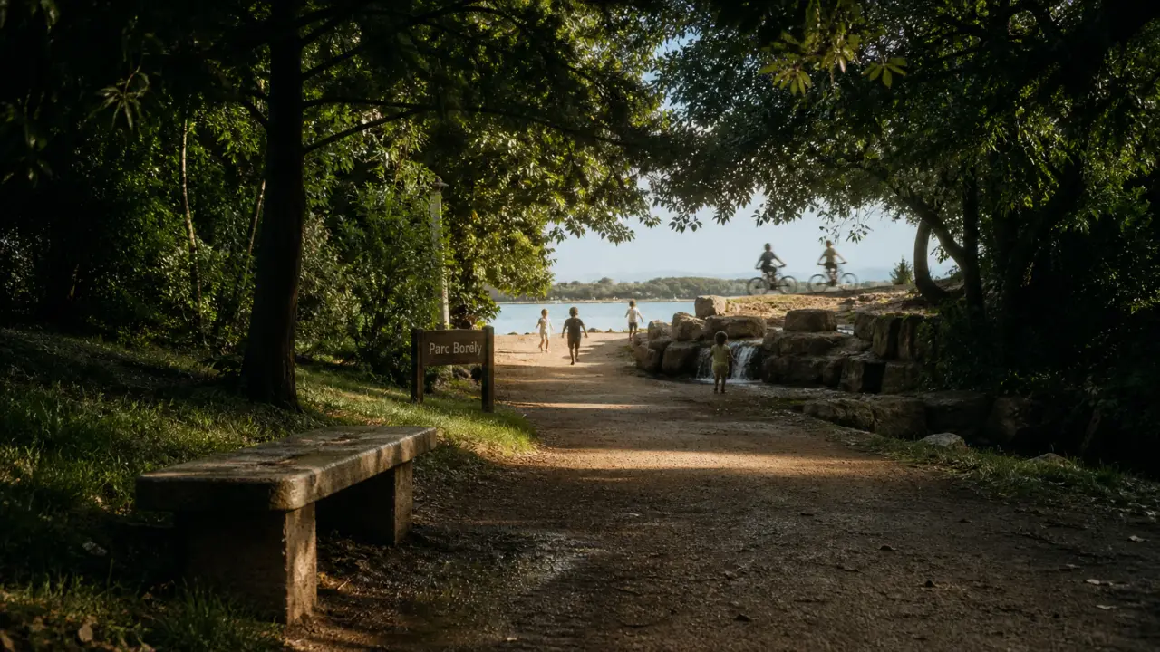 Parc Borely Marseille : allée ombragée vers le lac, jardins et fraîcheur