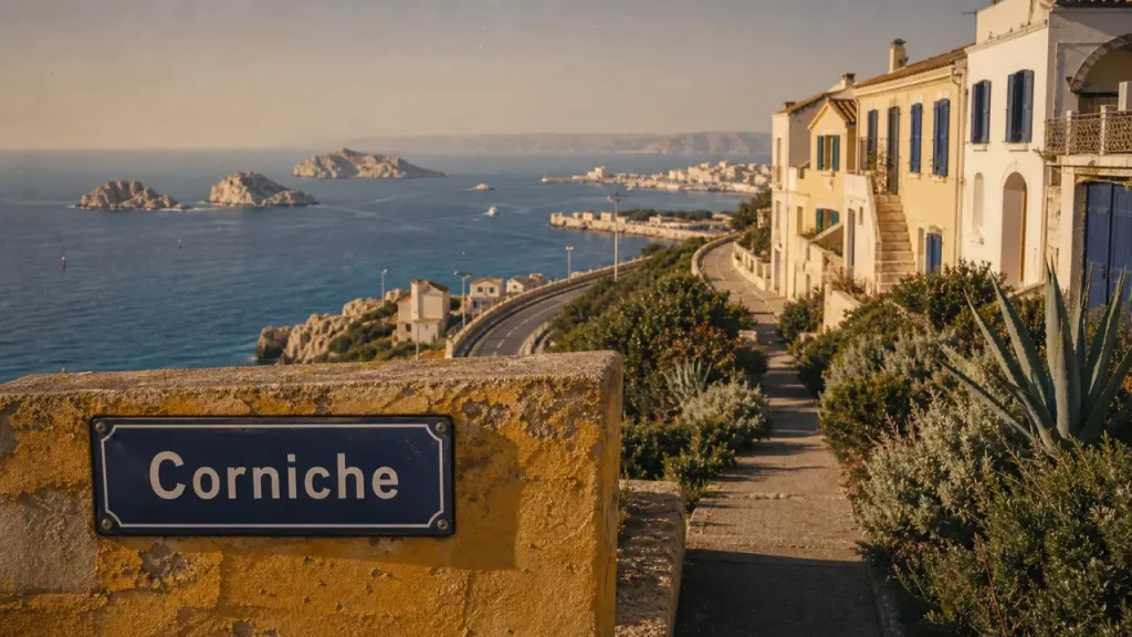 Quartiers chic marseille : vue sur la corniche et la Méditerranée depuis un belvédère