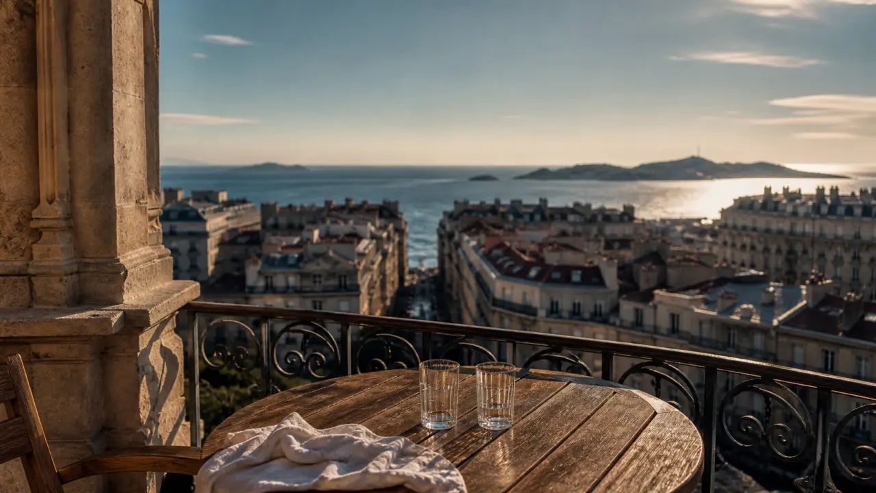 Terrasse avec vue sur la mer, quartiers chics Marseille