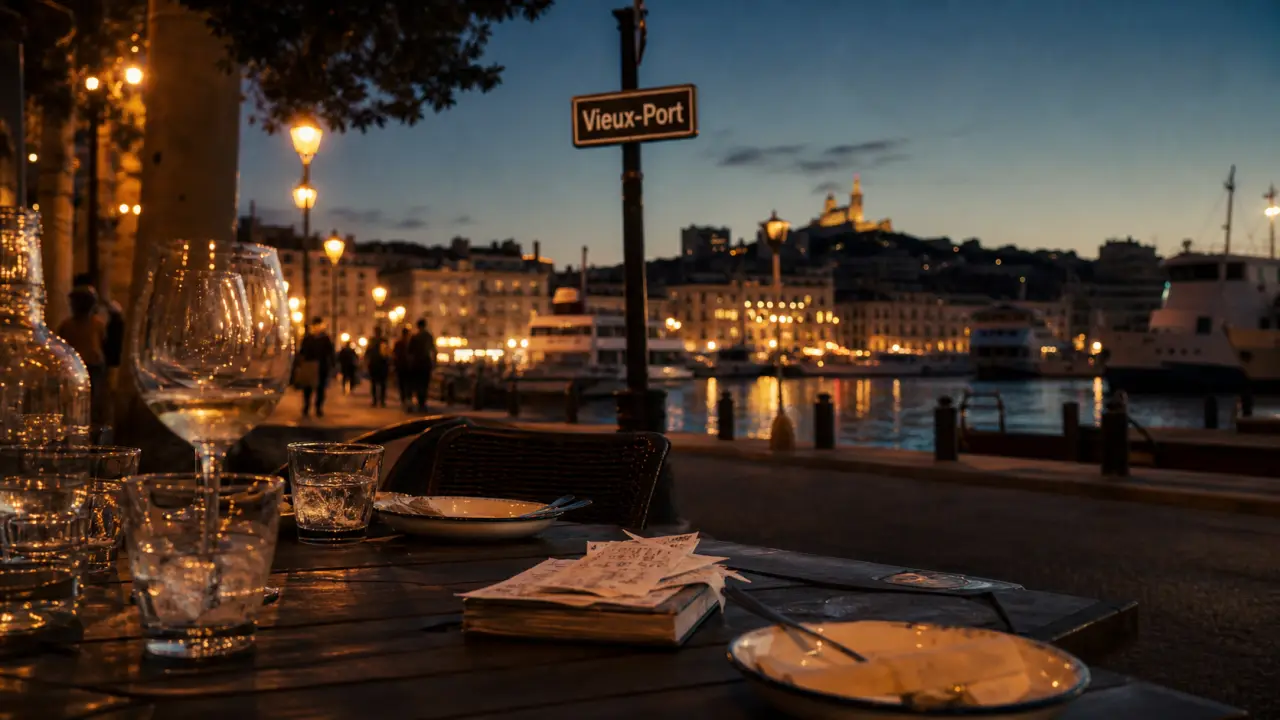 Soirée sur Marseille au Vieux-Port au crépuscule