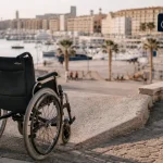 Visiter Marseille en fauteuil roulant : fauteuil près d’un accès PMR vers le Vieux-Port