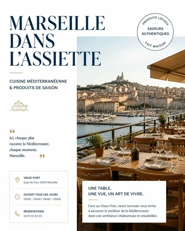 Restaurant de poisson avec vue sur le Vieux-Port à Marseille