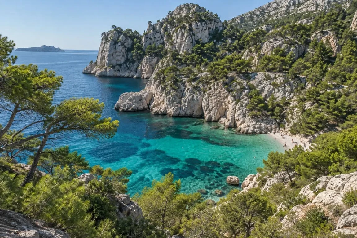 Calanque de Sugiton et réservation de la calanque de Sugiton vue depuis le sentier