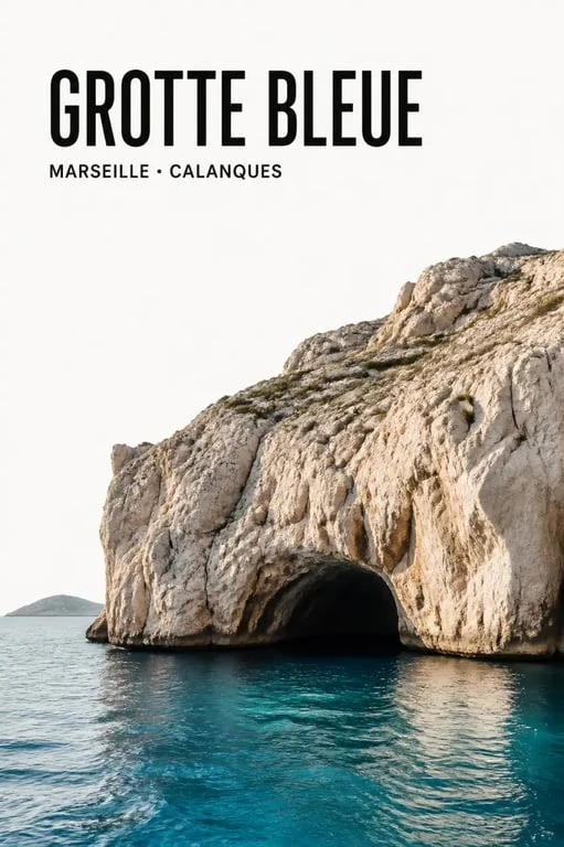 Grotte bleue marseille dans les Calanques, eau bleue lumineuse et entrée semi-immergée