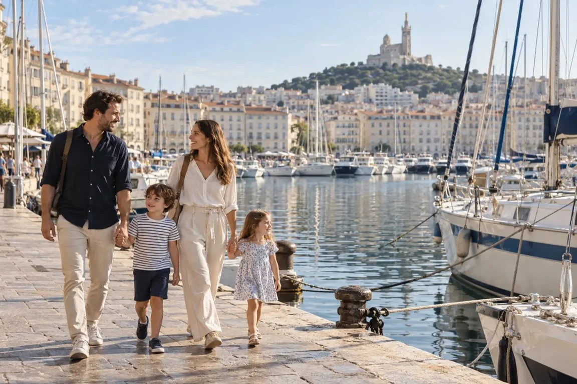 Week-end à Marseille en famille au Vieux-Port avec vue sur Notre-Dame de la Garde