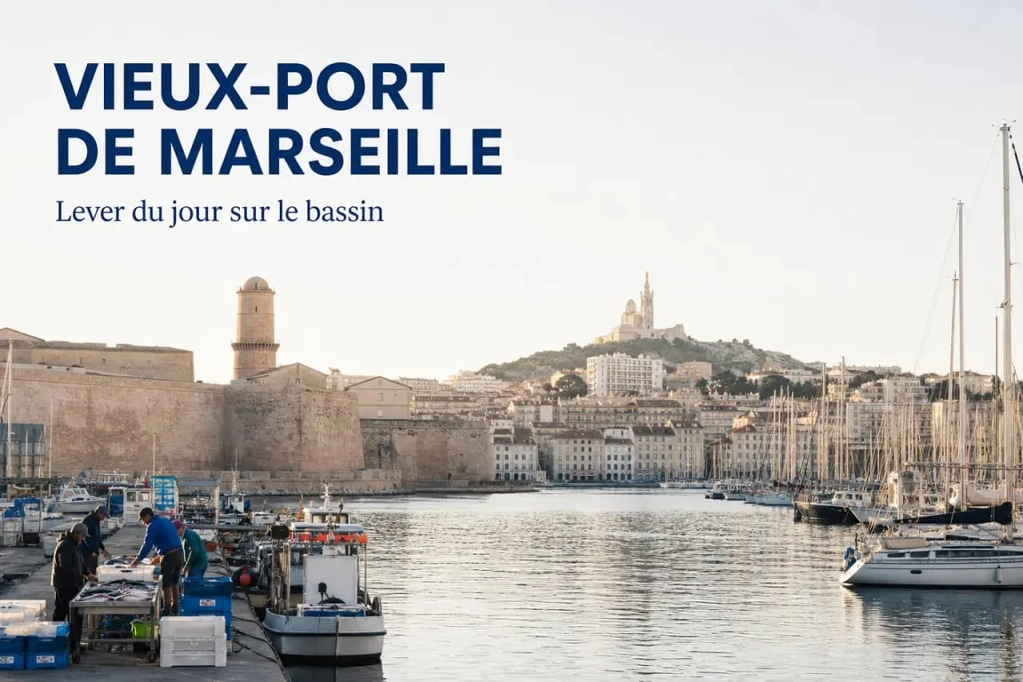 Vue du 馬賽老港 à Marseille avec bateaux, quais et forts en arrière-plan