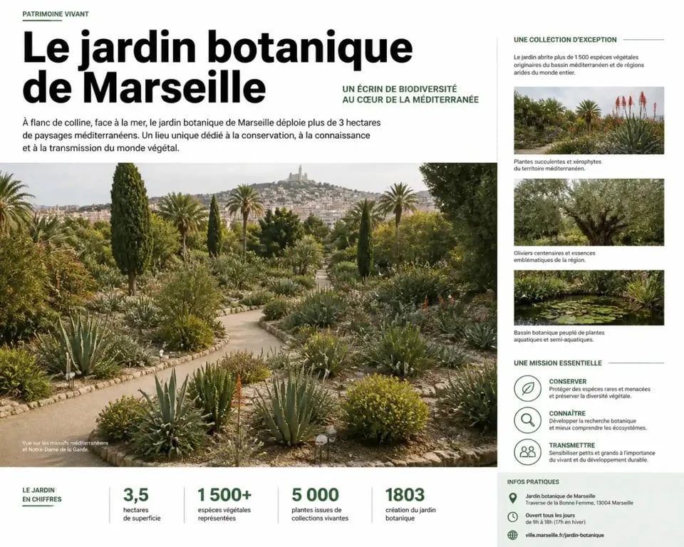 Jardin botanique d'un parc à Marseille avec ses collections d'espèces