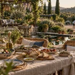 Restaurant la passarelle marseille : table en bois avec jardin potager et Vieux-Port à deux pas
