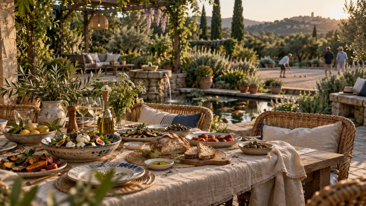 Restaurant la passarelle marseille : table en bois avec jardin potager et Vieux-Port à deux pas