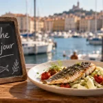 Restaurant poisson Marseille : pêche du jour sur ardoise, daurade grillée au Vieux-Port