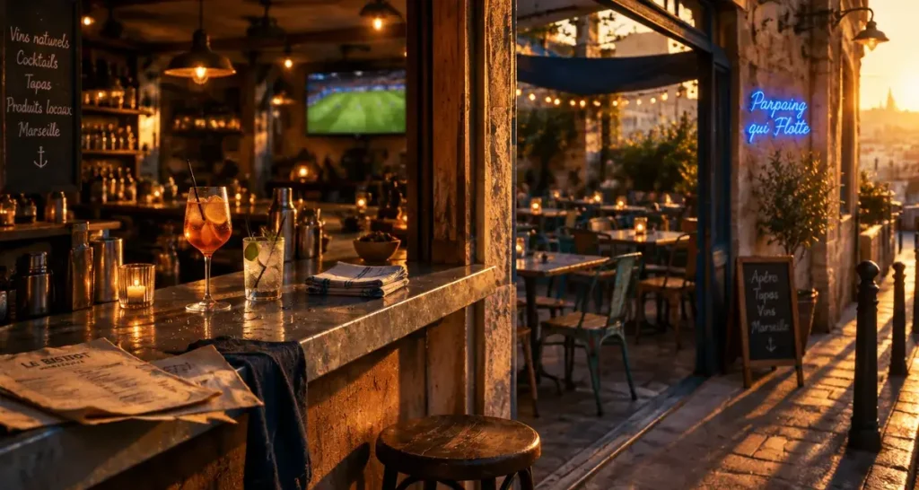 Le parpaing qui flotte à Marseille, patio et cocktails en golden hour