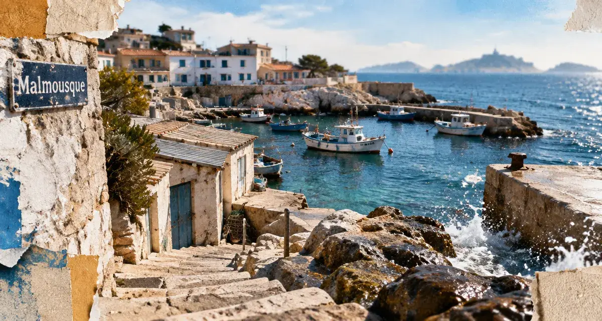 Malmousque Marseille : ruelles vers petit port de pêche et criques rocheuses