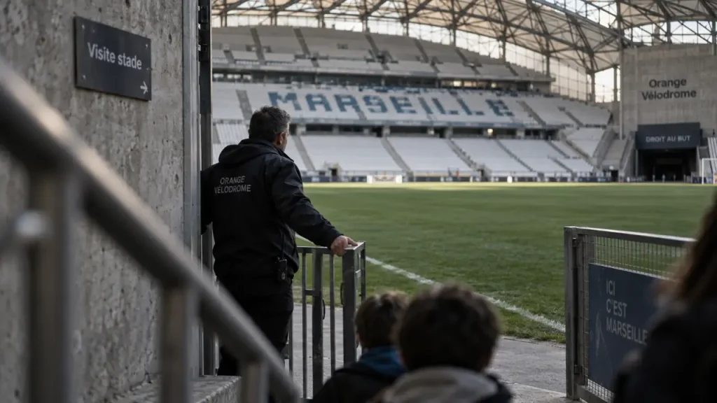 Visite stade velodrome : guide ouvre l’accès à la pelouse, coulisses OM